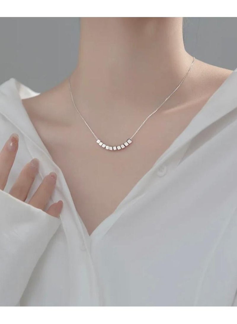 Luxury Bee Dainty Ten Square Beaded Silver Sterling 925 Minimalist Necklace Silver Color
