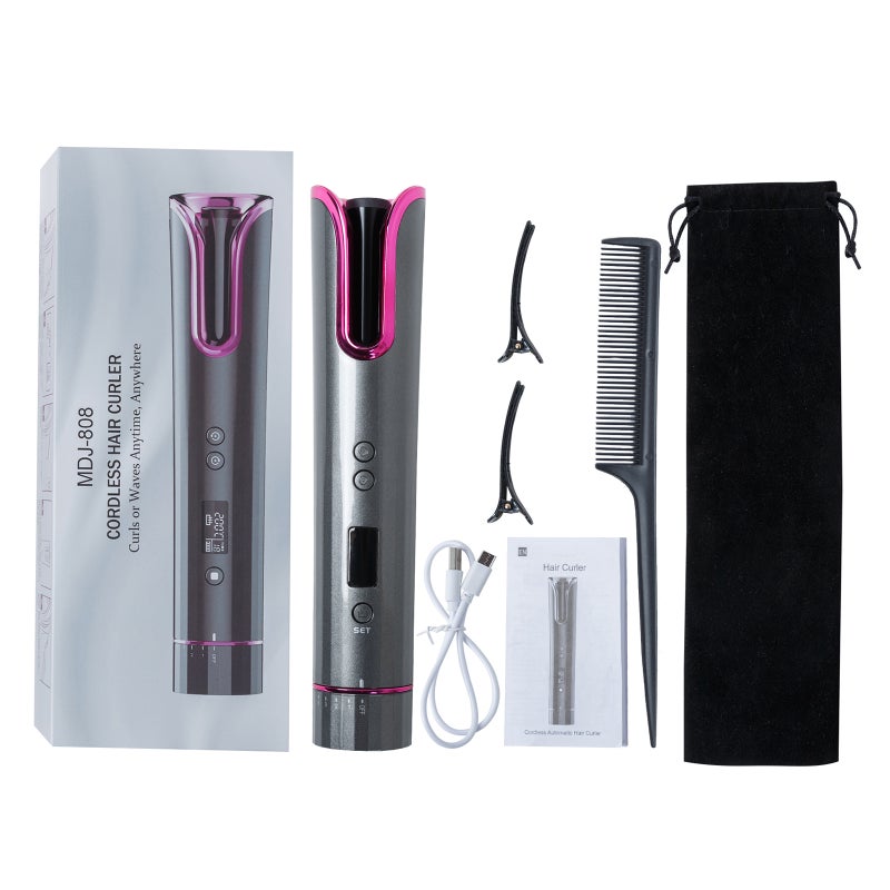 Cordless Hair Curler: Grey 4 Temperature Levels Anti-Tangle Automatic Hair Curler - 6 Timer Settings Cordless Hair Curler for Home Travel Beginners All Hair Types - Image 2