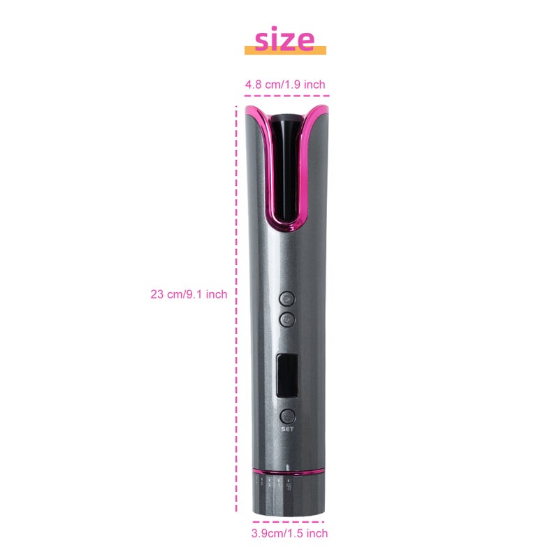 Cordless Hair Curler: Grey 4 Temperature Levels Anti-Tangle Automatic Hair Curler - 6 Timer Settings Cordless Hair Curler for Home Travel Beginners All Hair Types - Image 5