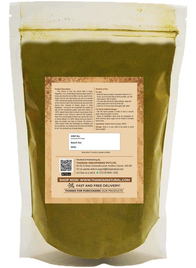 Thanjai Natural مسحوق الحناء 500 جرام لتلوين الشعر ونموه؛ مسحوق الحناء المصفى ثلاث مرات (250 جرام × 2)  - Image 3