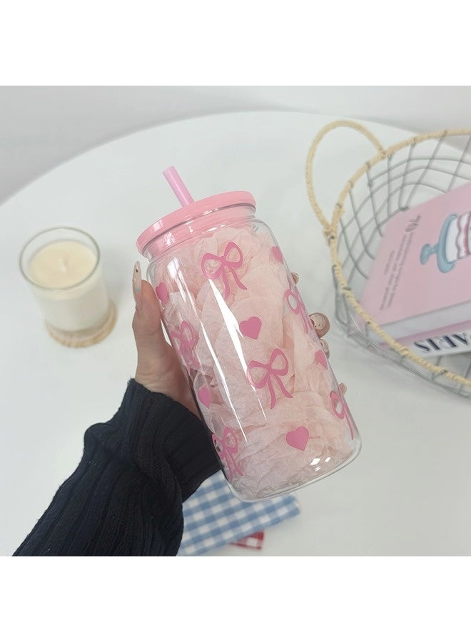 شيبشيب كوب ماء مع ربطة أنيقة بسعة 470 مل، كوب قهوة مثلجة أنيق للنساء، برطمان فرنسي بغطاء وقشّة، مثالي للاستخدام اليومي، الحفلات والسفر - Image 4