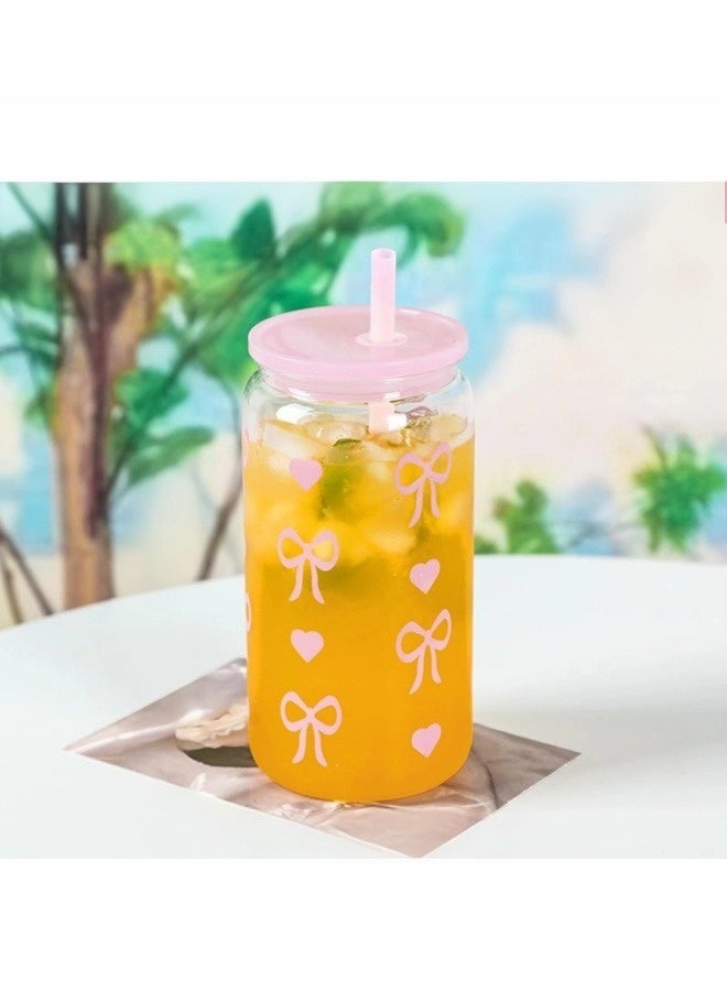 شيبشيب كوب ماء مع ربطة أنيقة بسعة 470 مل، كوب قهوة مثلجة أنيق للنساء، برطمان فرنسي بغطاء وقشّة، مثالي للاستخدام اليومي، الحفلات والسفر - Image 1