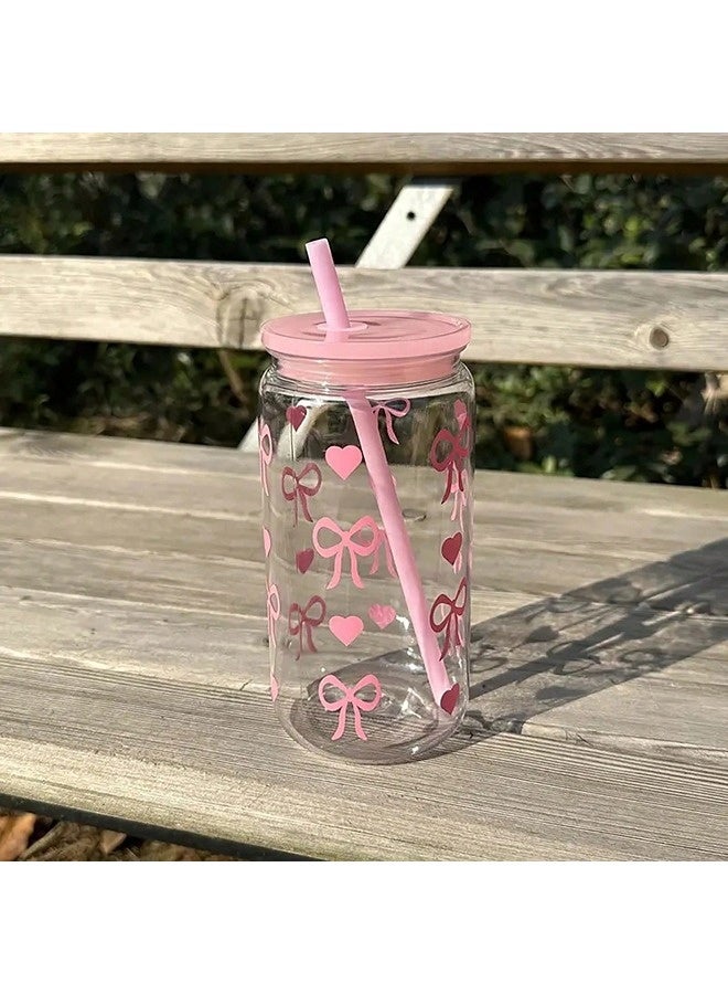 شيبشيب كوب ماء مع ربطة أنيقة بسعة 470 مل، كوب قهوة مثلجة أنيق للنساء، برطمان فرنسي بغطاء وقشّة، مثالي للاستخدام اليومي، الحفلات والسفر - Image 5