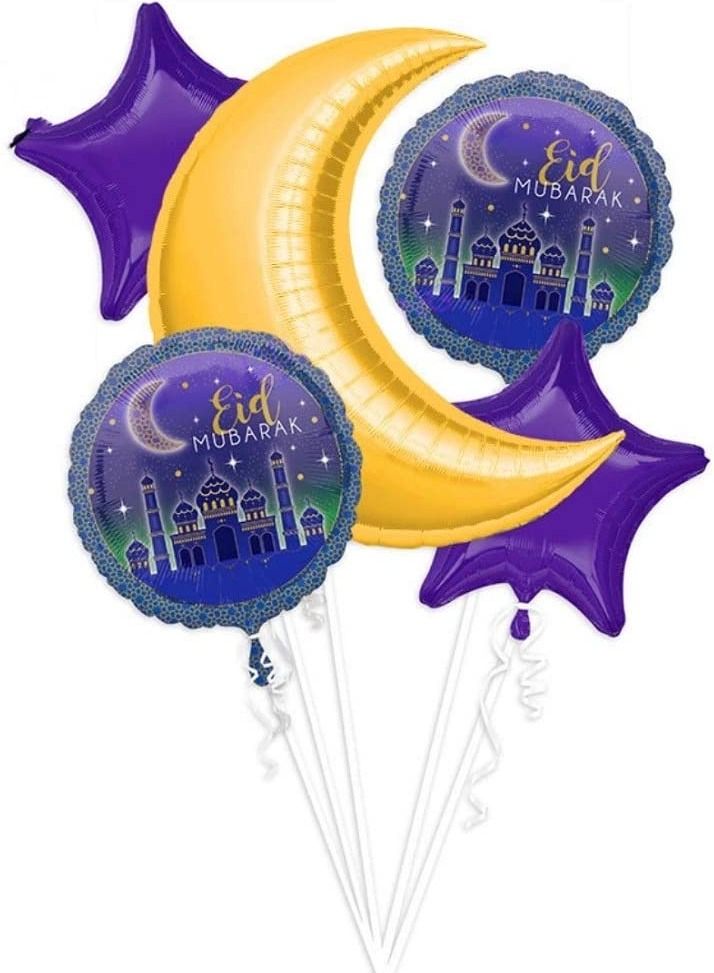 Party Propz Eid Mubarak Balloon  Decorations - Foil Balloons - Set of 5 - Image 1