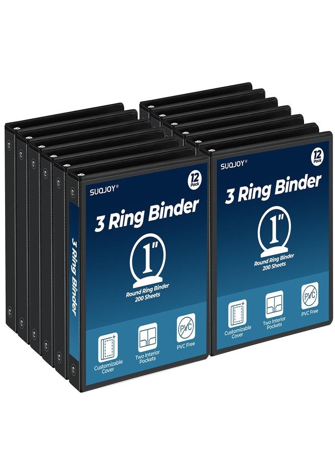 SUQJOY 1 Inch 3 Ring Binders 12 Pack, Clear View Binder Bulk, Black PVC-Free 3-Ring Binders for School, Office or Home, Fits 8.5 x 11 Inches Paper - Image 1