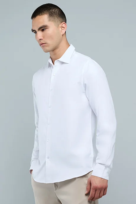أر أند بي Solid Shirt with Classic Collar and Long Sleeves