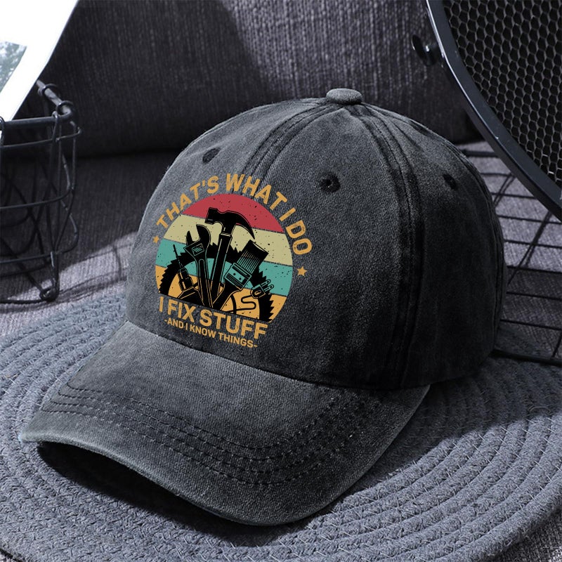 Pishovi Pishavi That's What I Do I FIx Stuff Distressed Washed Black Baseball Cap, Vintage Adjustable Cotton Cap, Funny Hat Gifts for Men Women, Retirement Gifts for Dad Grandpa Husband Repairs Lovers - Image 4