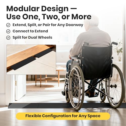 Nuvium 1" Rise Rubber Threshold Ramps for Doorways, 34" Wide Modular Wheelchair Ramp 2 PCS, Wheelchair Ramp, Access Ramps for Wheelchairs,Strollers,Sweepers,Bathrooms,Entryways,2000LBS Capacity - Image 4