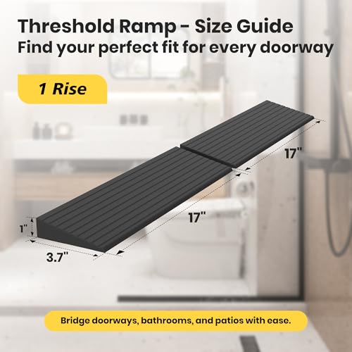 Nuvium 1" Rise Rubber Threshold Ramps for Doorways, 34" Wide Modular Wheelchair Ramp 2 PCS, Wheelchair Ramp, Access Ramps for Wheelchairs,Strollers,Sweepers,Bathrooms,Entryways,2000LBS Capacity - Image 2