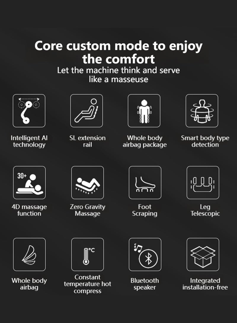 ETG 4D Massage Chair Full Body Recliner - Zero Gravity with Heat and Shiatsu Office Chair SL Track Yoga Stretch Voice Control Intelligent Body Detection Bluetooth Speaker Airbags Foot Rollers - Image 4