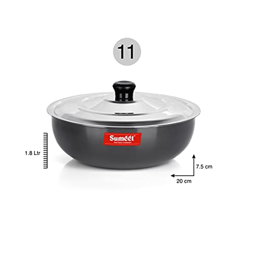 Sumeet 3mm Hard Anodized Deep Tasla with Stainless Steel Lid Size No. - 11 (20cm Dia. 1.8L Capacity) - Image 4