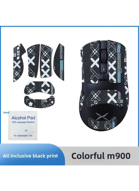 Suitable For Colorful M900 Mouse Anti-slip Stickers, Sweat-absorbent Anti-slip Stickers, M900pro Anti-sweat Protective Film, Palm Side Stickers-Color:[all Inclusive] Black Printed Mouse Stickers [free Cleaning Cotton]