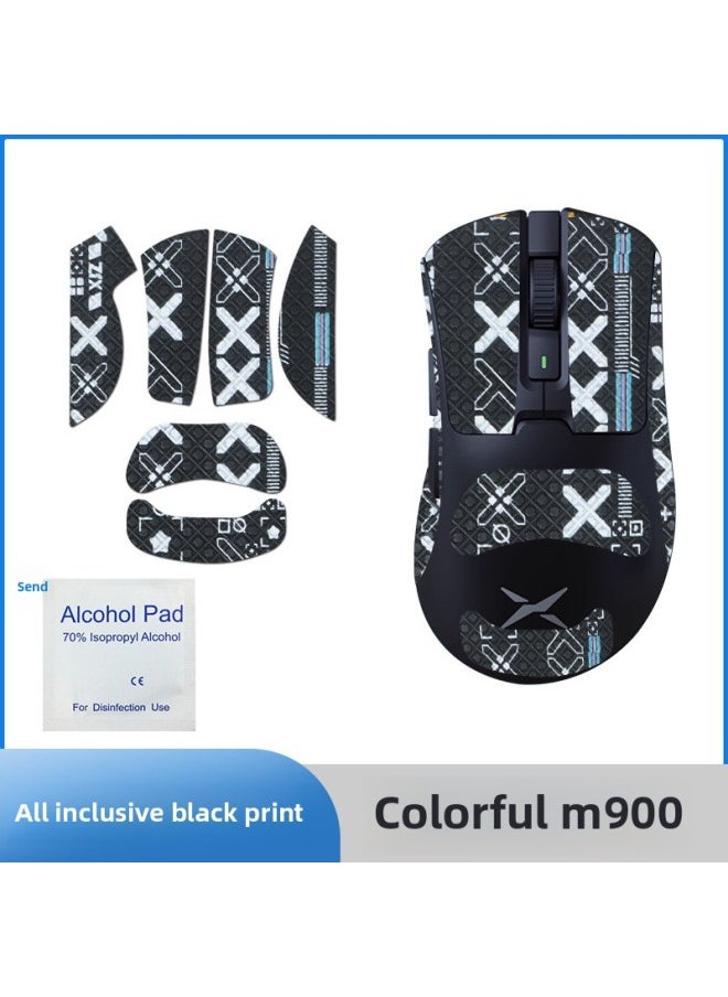 Generic - Suitable For Colorful M900 Mouse Anti-slip Stickers, Sweat-absorbent Anti-slip Stickers, M900pro Anti-sweat Protective Film, Palm Side Stickers-Color:[all Inclusive] Black Printed Mouse Stickers [free Cleaning Cotton] - Image 1