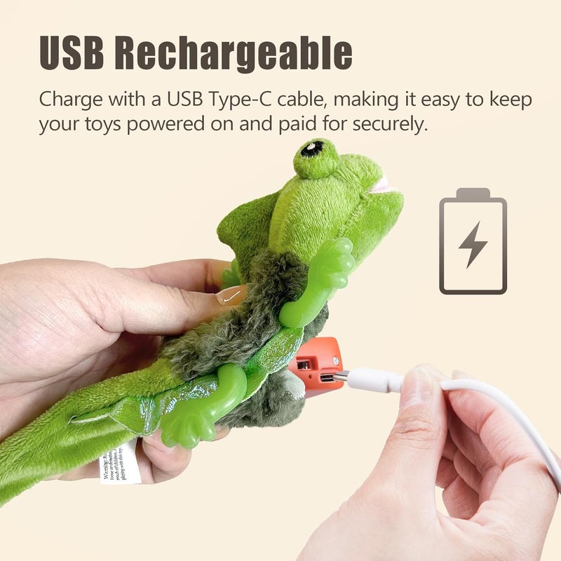 Migipaws Cat Toys, Touch Activated Flapping Chirping Lizard Kitten Toy with Catnip for Indoor Cats Kicker, Rechargeable （Green） - Image 4