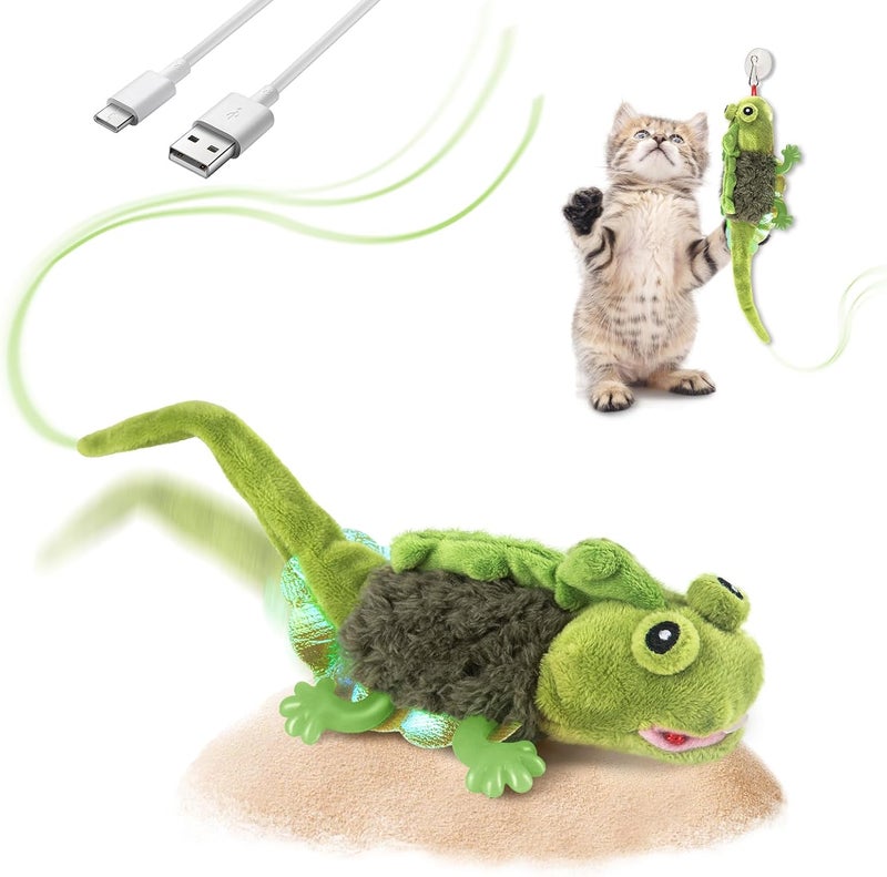 Migipaws Cat Toys, Touch Activated Flapping Chirping Lizard Kitten Toy with Catnip for Indoor Cats Kicker, Rechargeable （Green） - Image 1