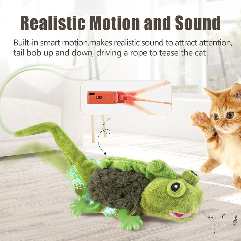 Migipaws Cat Toys, Touch Activated Flapping Chirping Lizard Kitten Toy with Catnip for Indoor Cats Kicker, Rechargeable （Green） - Image 3