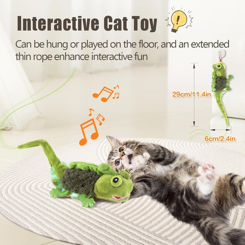 Migipaws Cat Toys, Touch Activated Flapping Chirping Lizard Kitten Toy with Catnip for Indoor Cats Kicker, Rechargeable （Green） - Image 2