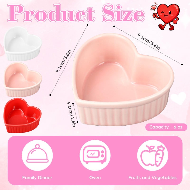 ywmigl 12 Pcs Heart Shaped Ceramic Ramekins Small Dessert Bowls 6 oz Oven Safe Ceramic Dish Dip Bowl Seasoning for Valentine's Day Serving Sauce Snack Baking Brulee Pudding (Pink) - Image 2