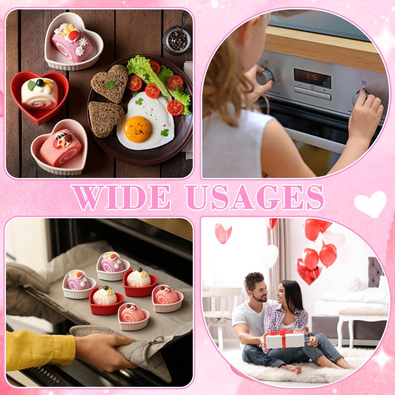 ywmigl 12 Pcs Heart Shaped Ceramic Ramekins Small Dessert Bowls 6 oz Oven Safe Ceramic Dish Dip Bowl Seasoning for Valentine's Day Serving Sauce Snack Baking Brulee Pudding (Pink) - Image 5