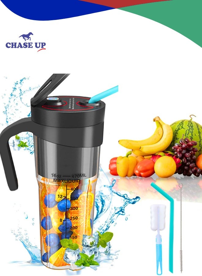 Chase Up Portable Blender for Shakes and Smoothies with 6 Sharp Blades, USB Rechargeable Mini Personal Size Blenders Type-C Travel Juicer Cup Frozen Fruit Ice Mixer-470ML - Image 1