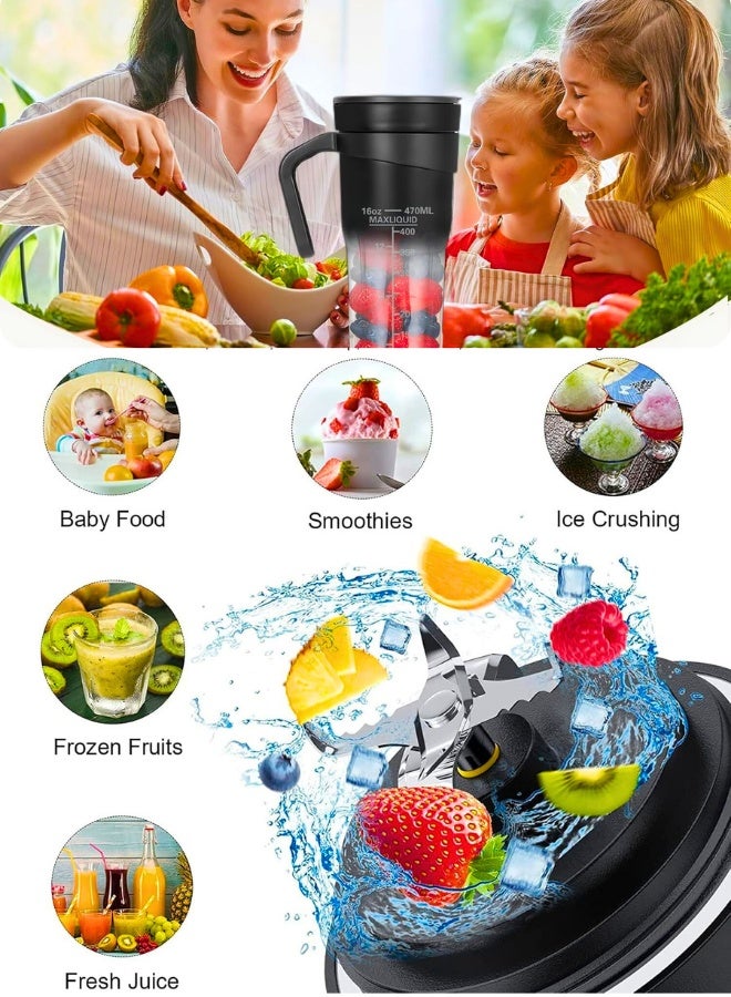 Chase Up Portable Blender for Shakes and Smoothies with 6 Sharp Blades, USB Rechargeable Mini Personal Size Blenders Type-C Travel Juicer Cup Frozen Fruit Ice Mixer-470ML - Image 2