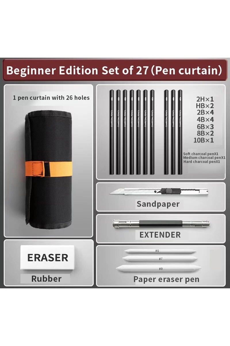 27 Piece Set Sketching Pen Set Drawing Pen Sketching Pencil Student Drawing Art Drawing Brush HB Pen