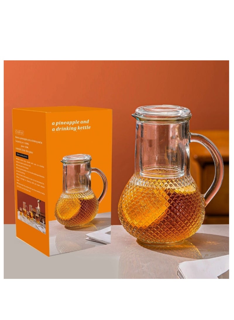 OASIS-TH 1200ML Glass Pitcher,Glass Water Jug With 250ML Lid Cup,Drinking Kettl e Borosilicate Glass Water Jug,Heat Resistant Jugs For Fridge,Iced Tea Pitcher Jug,Water Carafe For Juice And Milk Easy Clean Tea Jug - Image 1