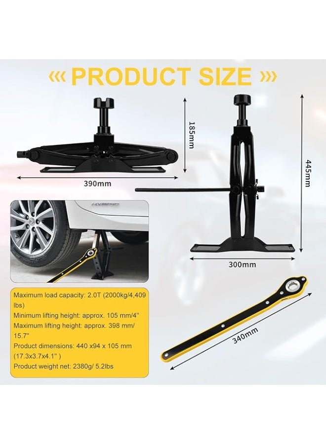 2 Ton Steel Scissor Jack Kit with Quick Ratchet Handle and 2'' Extension - Complete Tire Changing Set for Auto, SUV, and MPV - Image 3