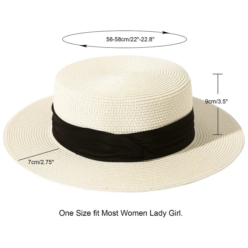 Lanzom Sun Hats for Women Wide Brim Straw Boater Hat Foldable Packable Beach Hat for Summer (Ivory White, Medium) - Image 3