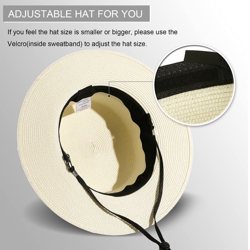 Lanzom Sun Hats for Women Wide Brim Straw Boater Hat Foldable Packable Beach Hat for Summer (Ivory White, Medium) - Image 4