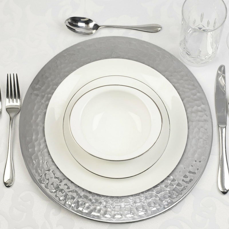 Brightalk 13-Inch Stainless Steel Hammered Charger Plates, Silver Dinner Plate Chargers Set of 6, Round Server Ware - Image 2