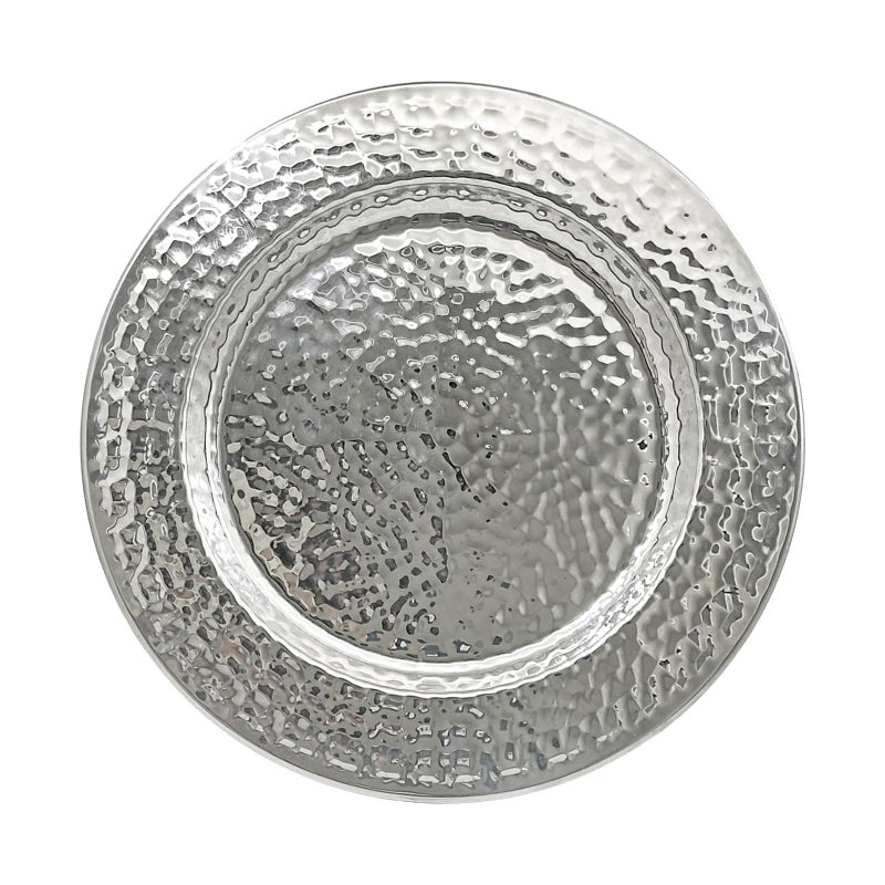 Brightalk 13-Inch Stainless Steel Hammered Charger Plates, Silver Dinner Plate Chargers Set of 6, Round Server Ware - Image 1