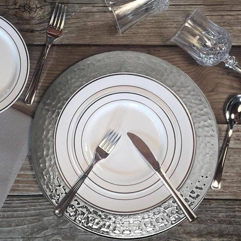 Brightalk 13-Inch Stainless Steel Hammered Charger Plates, Silver Dinner Plate Chargers Set of 6, Round Server Ware - Image 3