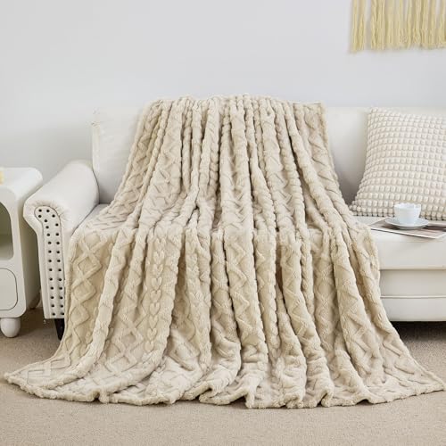 Aganear Fleece Twin Blanket - 3D Stylish Design, Lightweight Blanket Super Soft, Fluffy, Warm, Decorative Present for All Seasons, Portable Throw Blankets for Couch, Sofa, Bed, Car(60"×80", Khaki) - Image 1