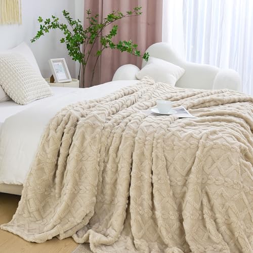 Aganear Fleece Twin Blanket - 3D Stylish Design, Lightweight Blanket Super Soft, Fluffy, Warm, Decorative Present for All Seasons, Portable Throw Blankets for Couch, Sofa, Bed, Car(60"×80", Khaki) - Image 5