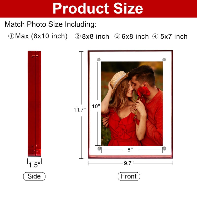 MFoffice 8x10 Picture Frame  Stunning Color Acrylic Floating Photo Frame  Use as 8x10  8x8  6x8 Picture Frame and Acrylic Tray  Horizontal and Vertical Formats for Tabletop Display  Red  1Pack - Image 2