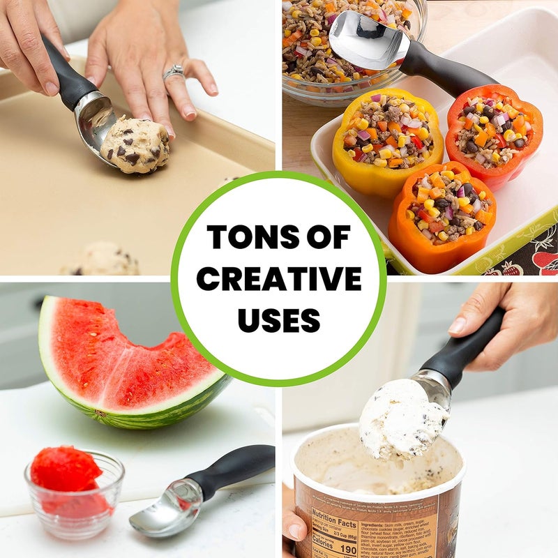 Spring Chef 18/8 Stainless Steel Ice Cream Scoop with Soft Grip Handle - Heavy Duty Ice Cream Scooper for Gelato, Sorbet, Cookie Dough, Melon, Sundae - Dishwasher Safe Kitchen Tool - Black - Image 2