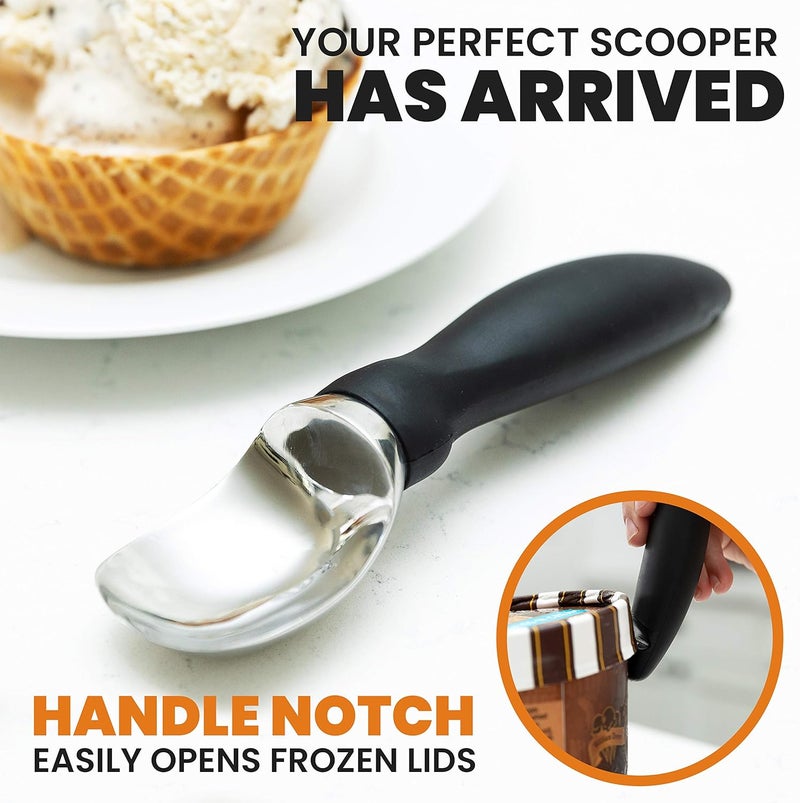 Spring Chef 18/8 Stainless Steel Ice Cream Scoop with Soft Grip Handle - Heavy Duty Ice Cream Scooper for Gelato, Sorbet, Cookie Dough, Melon, Sundae - Dishwasher Safe Kitchen Tool - Black - Image 4