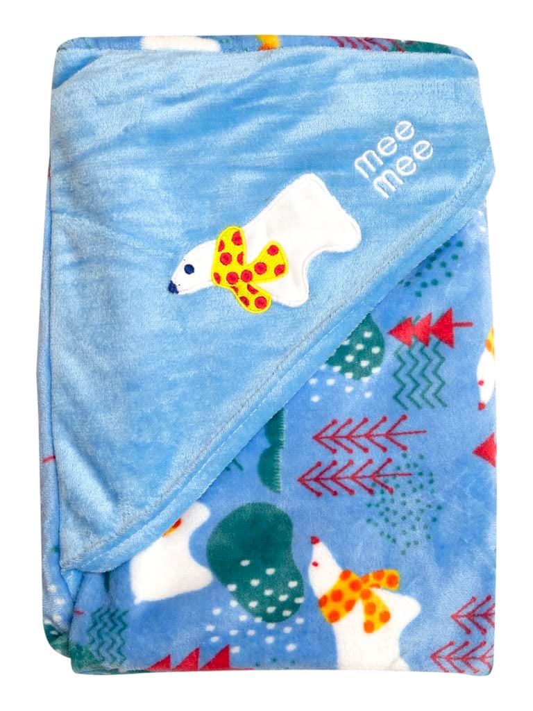 mee mee Mee Mee 100% Soft Cotton Hooded Baby Wrapper Cum Warmer, Blanket with Hood for New Born Baby 0 to 6 Months (Blue - Penguine Print) - Image 2