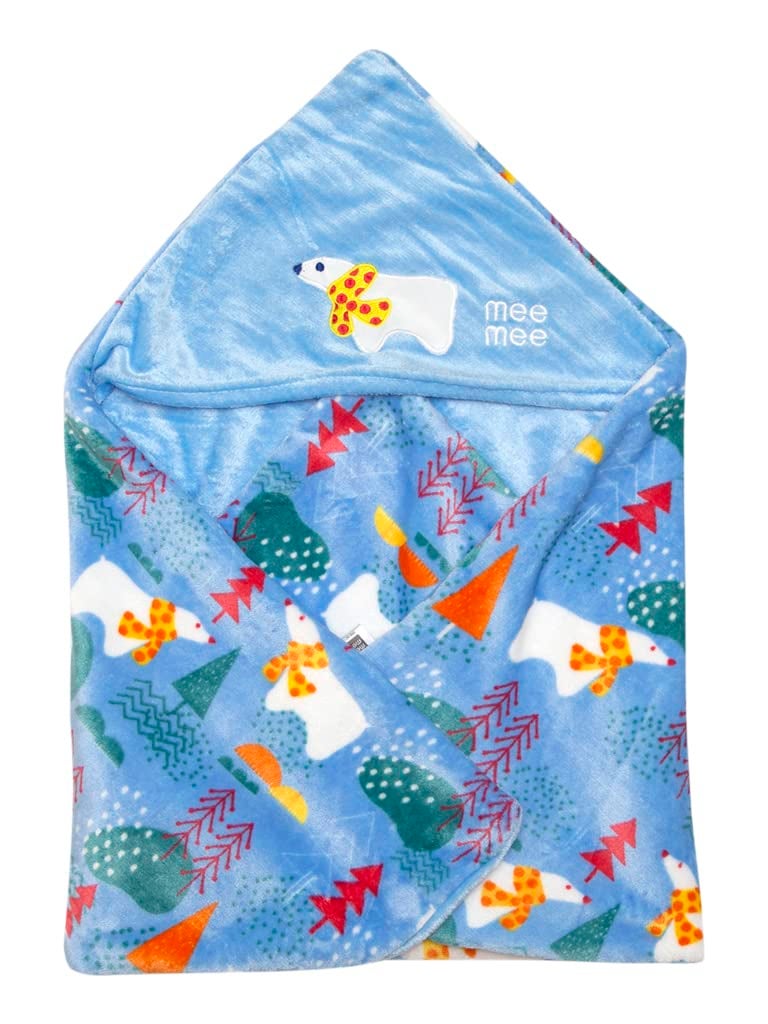 mee mee Mee Mee 100% Soft Cotton Hooded Baby Wrapper Cum Warmer, Blanket with Hood for New Born Baby 0 to 6 Months (Blue - Penguine Print) - Image 5