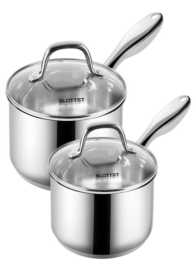 SLOTTET 1Qt & 2Qt Stainless Steel Sauce Pan Set with Lid,4 Pcs Non Stick Saucepan,Small Kitchen Pots,Induction Compatible,PFOA FREE - Image 1