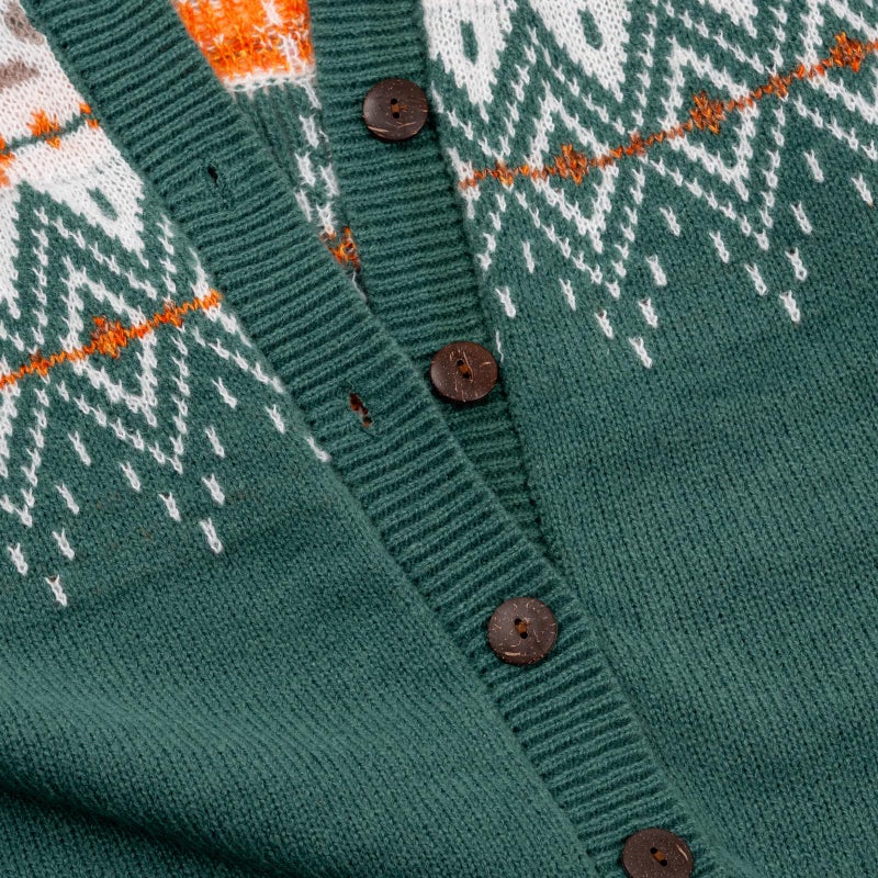 Beopjesk Women's Funny Fall Winter Vintage Felman Island Snowflake Long Sleeve Button Knit Cardigan Sweater(ZZ-Green,M) - Image 2
