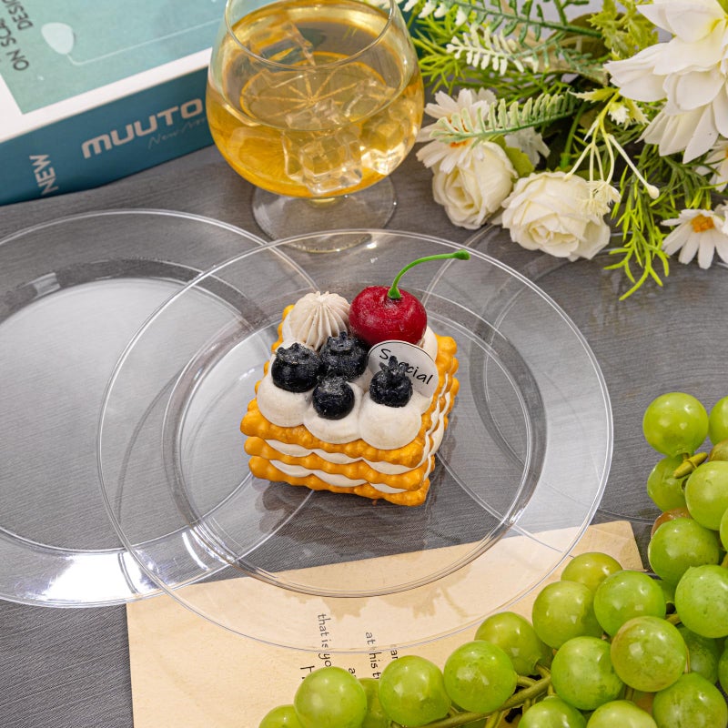 FLOWERCAT 60PCS Clear Plastic Plates - Disposable Clear Plates Heavy Duty for Party/Wedding/New Year - Include 30PCS 10.25inch Clear Dinner Plates and 30PCS 7.5inch Clear Dessert/Salad Plates - Image 4