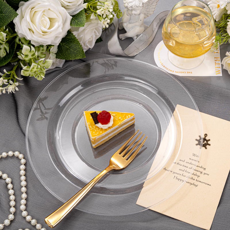 FLOWERCAT 60PCS Clear Plastic Plates - Disposable Clear Plates Heavy Duty for Party/Wedding/New Year - Include 30PCS 10.25inch Clear Dinner Plates and 30PCS 7.5inch Clear Dessert/Salad Plates - Image 2
