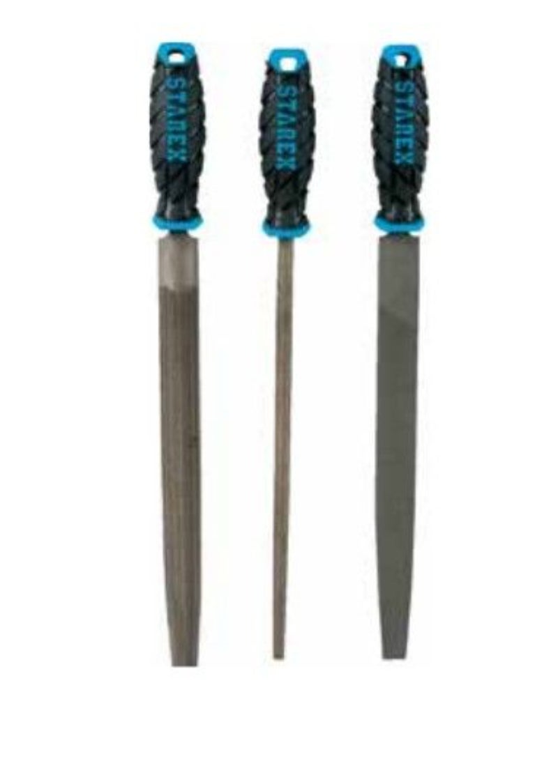 Starex File 3pcs/Set 10" Soft Grey Rubber Handle T12 Steel Blister Card