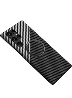 Magsafe Samsung Galaxy S24 Ultra Case for Compatible with Mag-safe, Ultra Slim S24 Ultra Carbon Fiber Texture Case, Galaxy S24 Ultra 5G Thin Hard PC Magnetic Protective Case (S24 Ultra, Black Silver) 