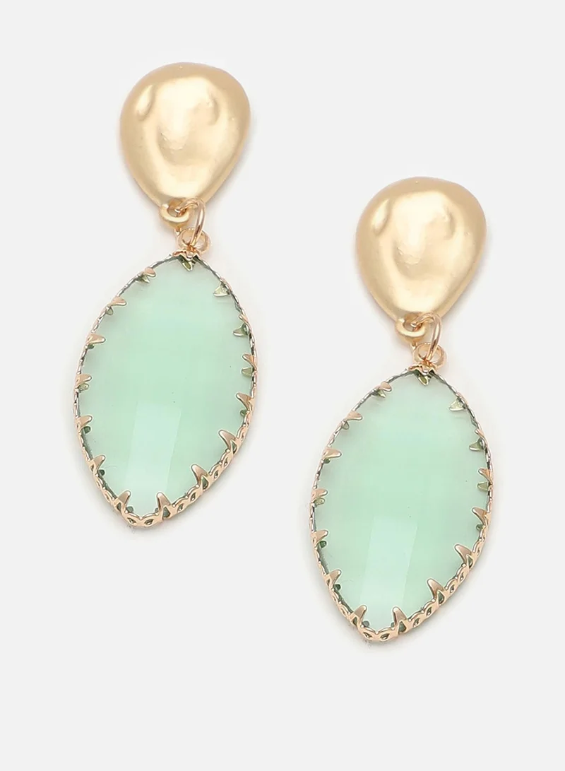 سوهي قرط متدلي من الحجر مصمم للحفلات مطلي بالذهب