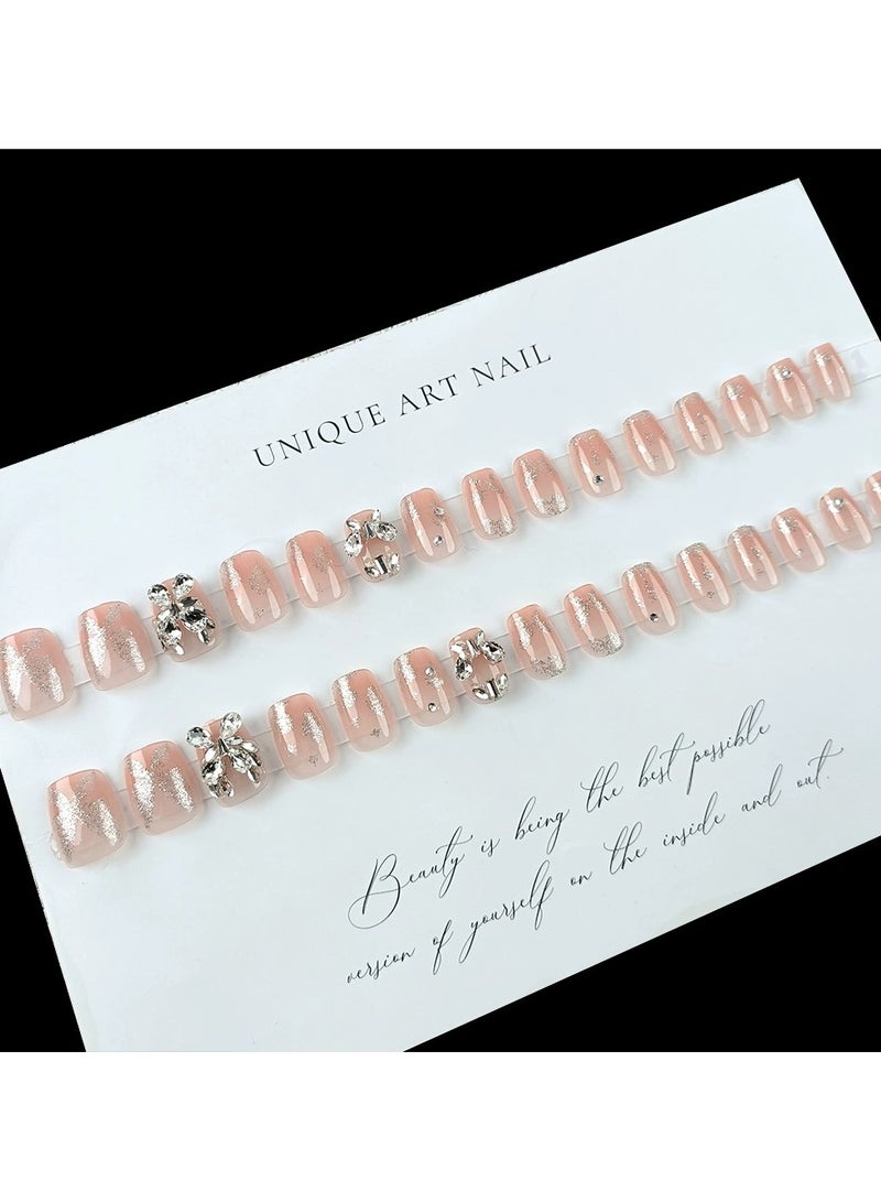 Goolsky Butterfly Rhinestone Press On Nails – Short Glitter Trapezoid Shape 30PCS Elegant Fake Nail Set, Sparkling Party Wear - Image 3