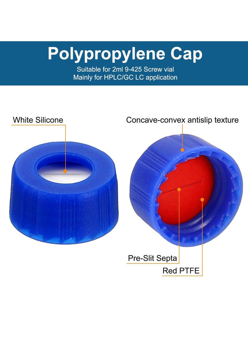 100 Pcs Autosampler Vial 2ml Pre Slit Septa HPLC or GC Vials 9-425 Lab Amber Vials Sample Vial Screw Cap Writing Patch PTFE and Silicone for LC Stamper High Transparency Good Sealing Clear Scale