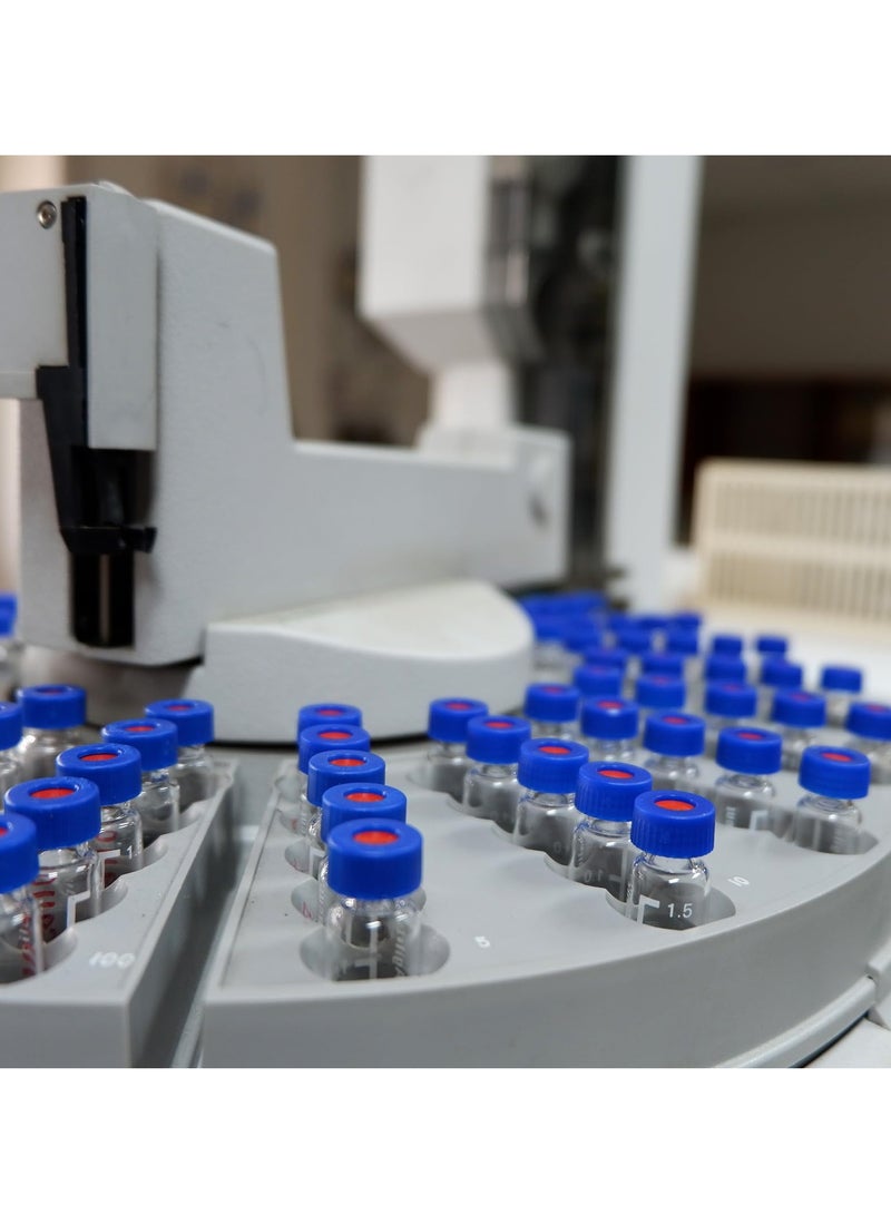 100 Pcs Autosampler Vial 2ml Pre Slit Septa HPLC or GC Vials 9-425 Lab Amber Vials Sample Vial Screw Cap Writing Patch PTFE and Silicone for LC Stamper High Transparency Good Sealing Clear Scale